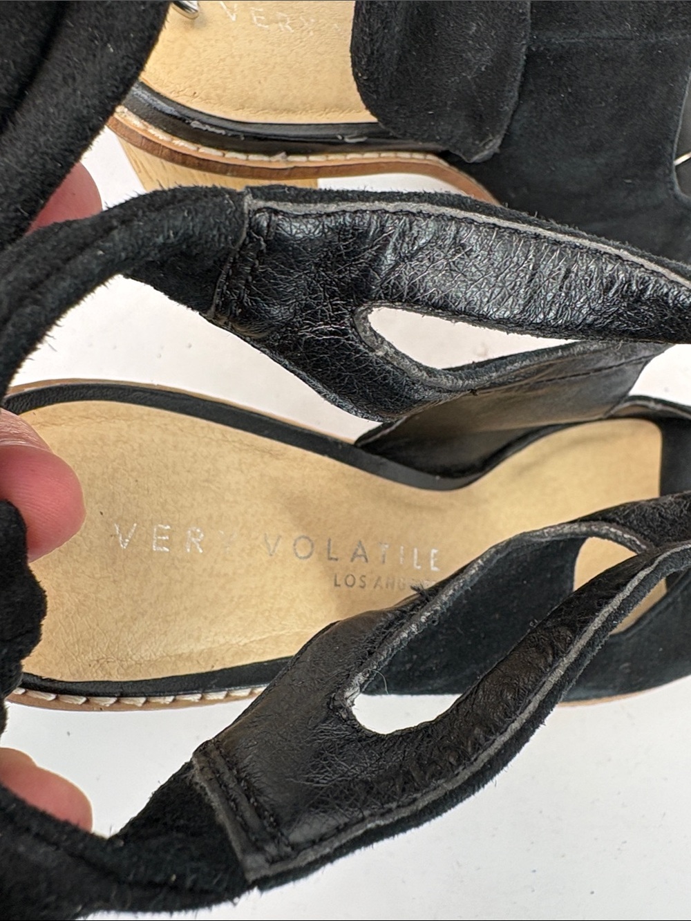 π Very Volatile Black Suede Platform Sandals with Wood Block Heel and Ankle Tie - Picture 10 of 10